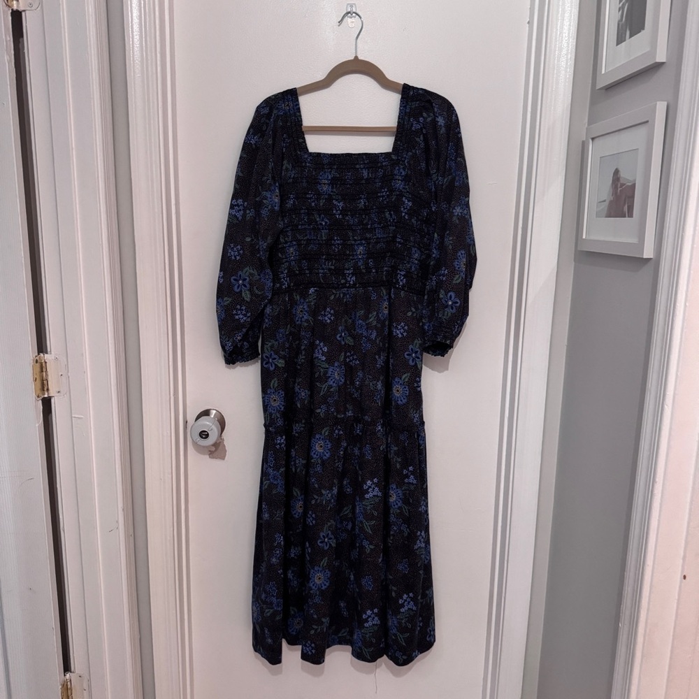 Summersalt Black and Blue Floral Midi Dress